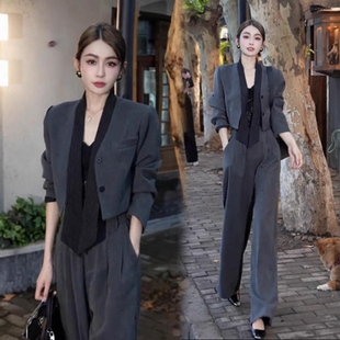 2025年秋季新款小香风韩版秋冬装 长袖西装阔腿裤两件套套装
