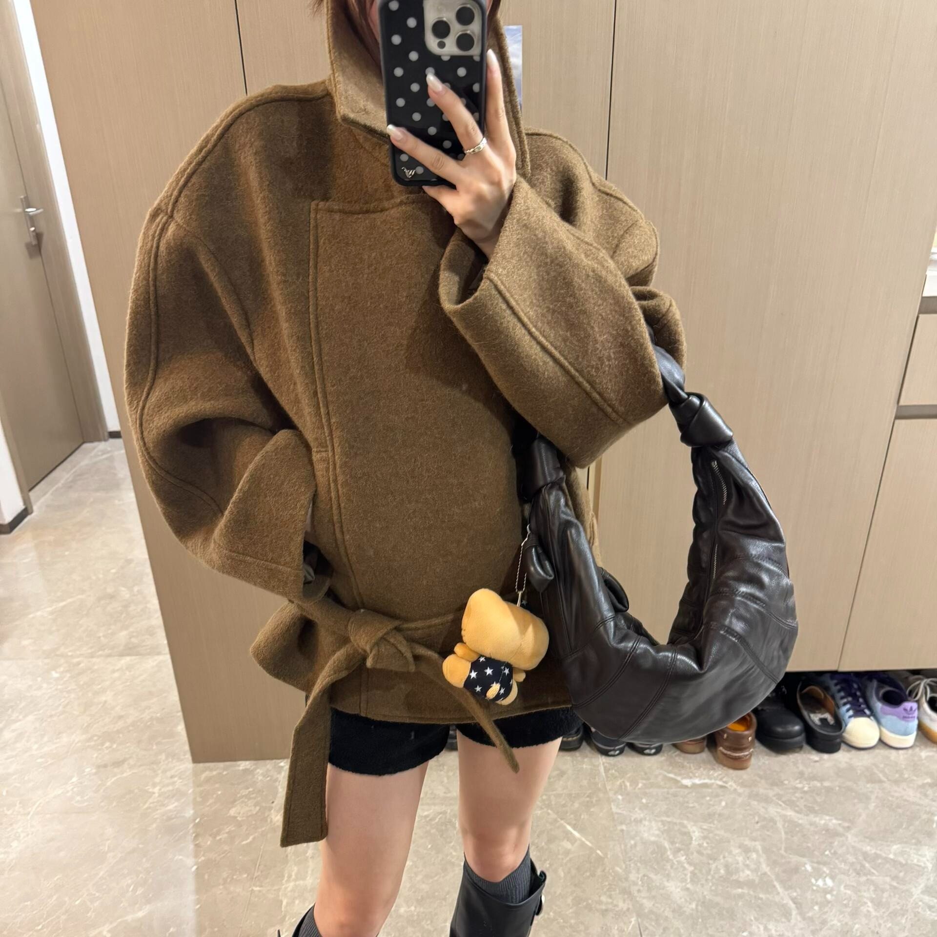 韩系短款系带收腰毛呢外套女秋冬季高级感显瘦小个子立领呢子大衣,女装/女士精品,毛呢外套,淘宝优惠券,粉丝福利购,淘宝优惠卷