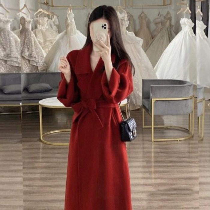 高级感红色呢子大衣女秋冬季2023新款小个子羊毛呢子毛呢外套