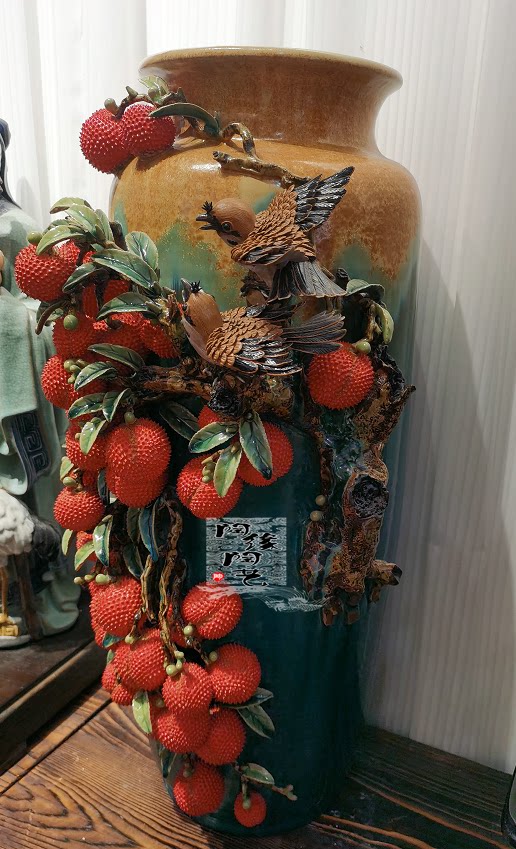 陶瓷工艺品 石湾陶艺 大型荔枝瓶 满堂红