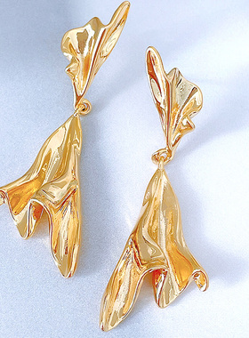 RTZHANG 设计感法式金属褶皱长款耳环耳钉女气质个性高级感耳饰品