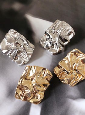 RTZHANGACC欧美夸张个性褶皱亮面金属耳钉耳环女小众设计潮人耳饰