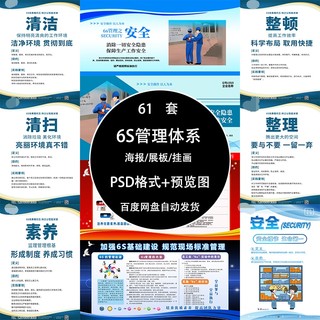 全套6S管理制度体系展板海报企业车间工厂标语挂图宣传栏PSD素材