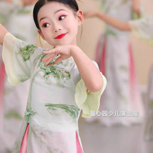 冠玉舞蹈服城外小月亮演出服儿童古风江南可采莲旗袍纱衣古典舞