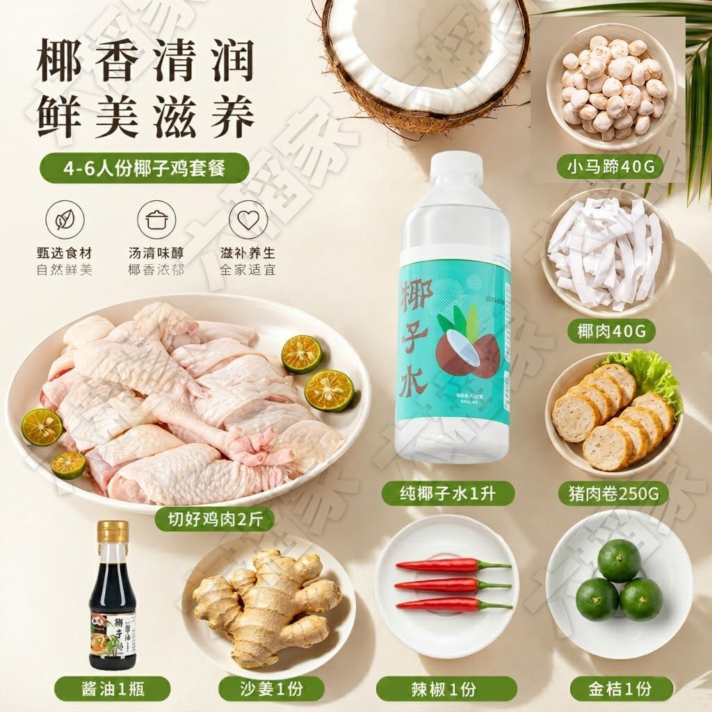 顺丰包邮】4人份海南椰子鸡配料火锅食材组合套餐全套散养走地鸡