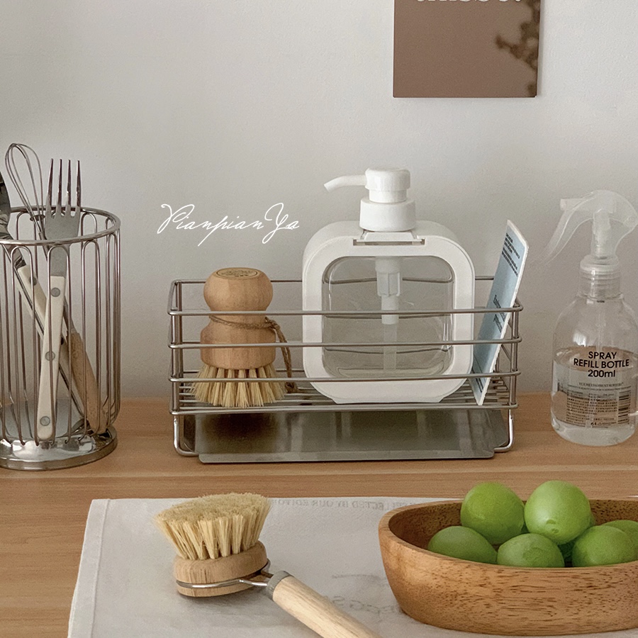 简约镂空沥水置物架家用厨房免打孔不锈钢海绵抹布洗碗水槽收纳架