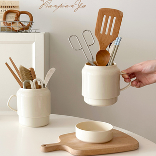 日式带手柄沥水筷子笼厨房餐具刀叉勺子收纳罐台面多功能筷子筒