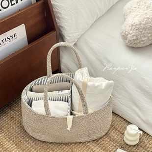 ins棉绳收纳篮玩具零食杂物收纳筐分格储物篮可拆卸手提篮编织篮