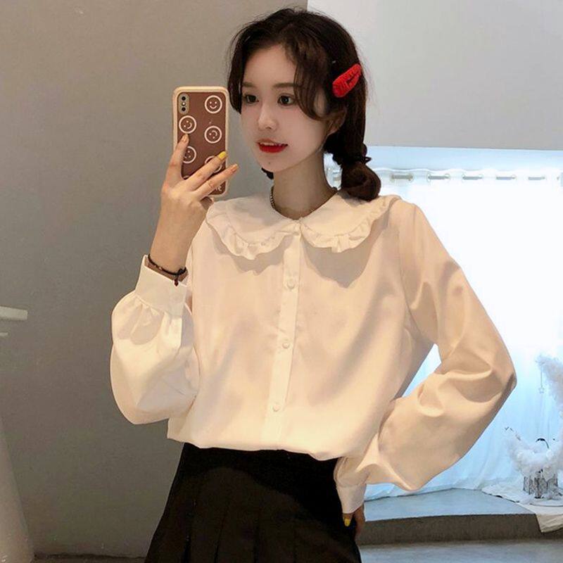 小众娃娃领甜辣妹T恤秋冬设计感