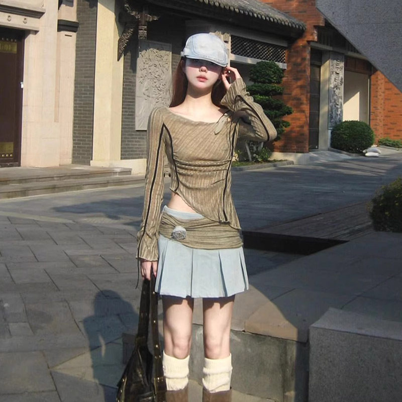 设计感辣妹修身显瘦不规则T恤202