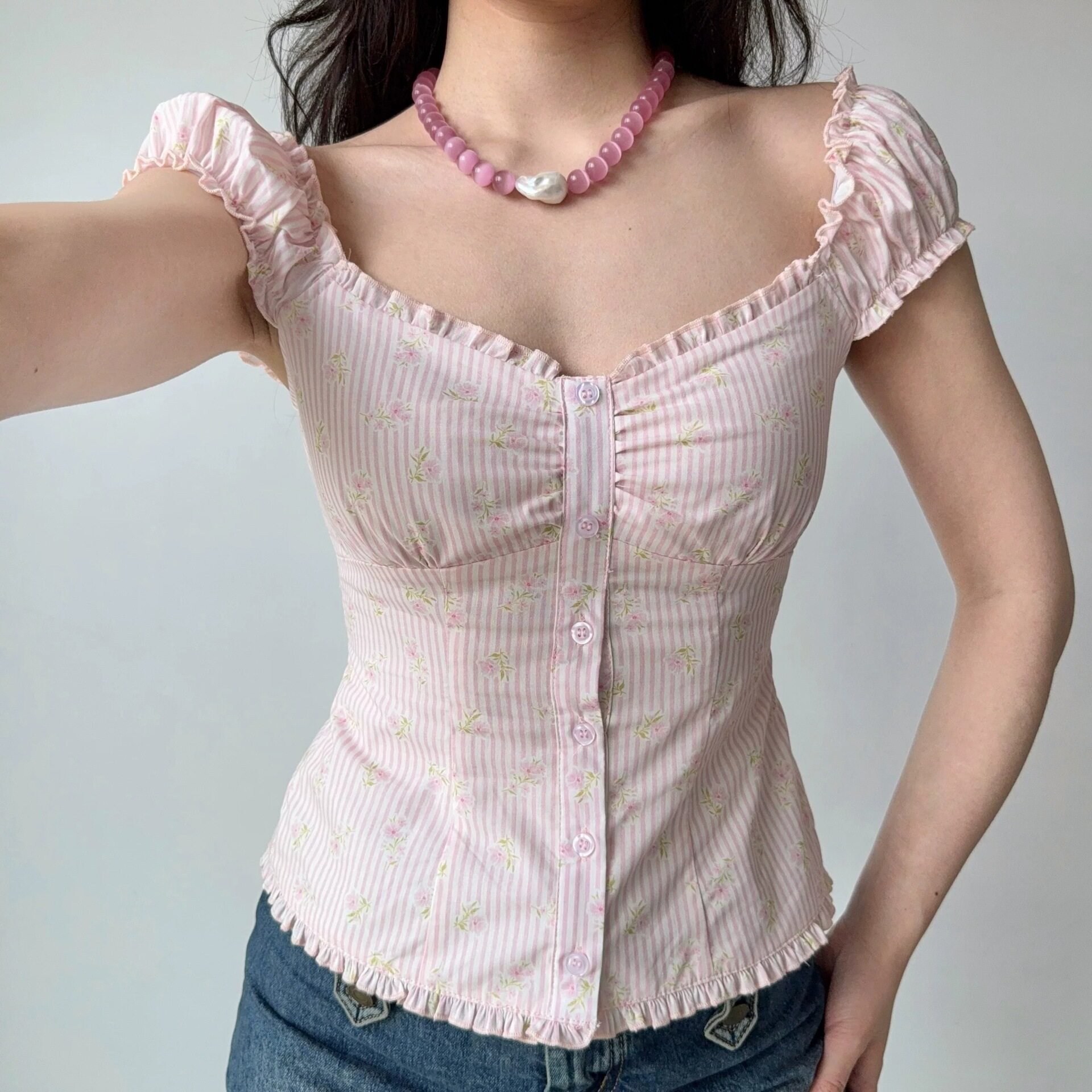 性感甜辣妹条纹一字领短袖女夏季