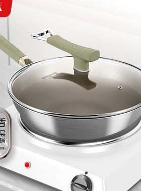 KATA不锈钢有钛合金炒锅无涂层钛盾锅平底锅不粘锅家用燃煤电通用