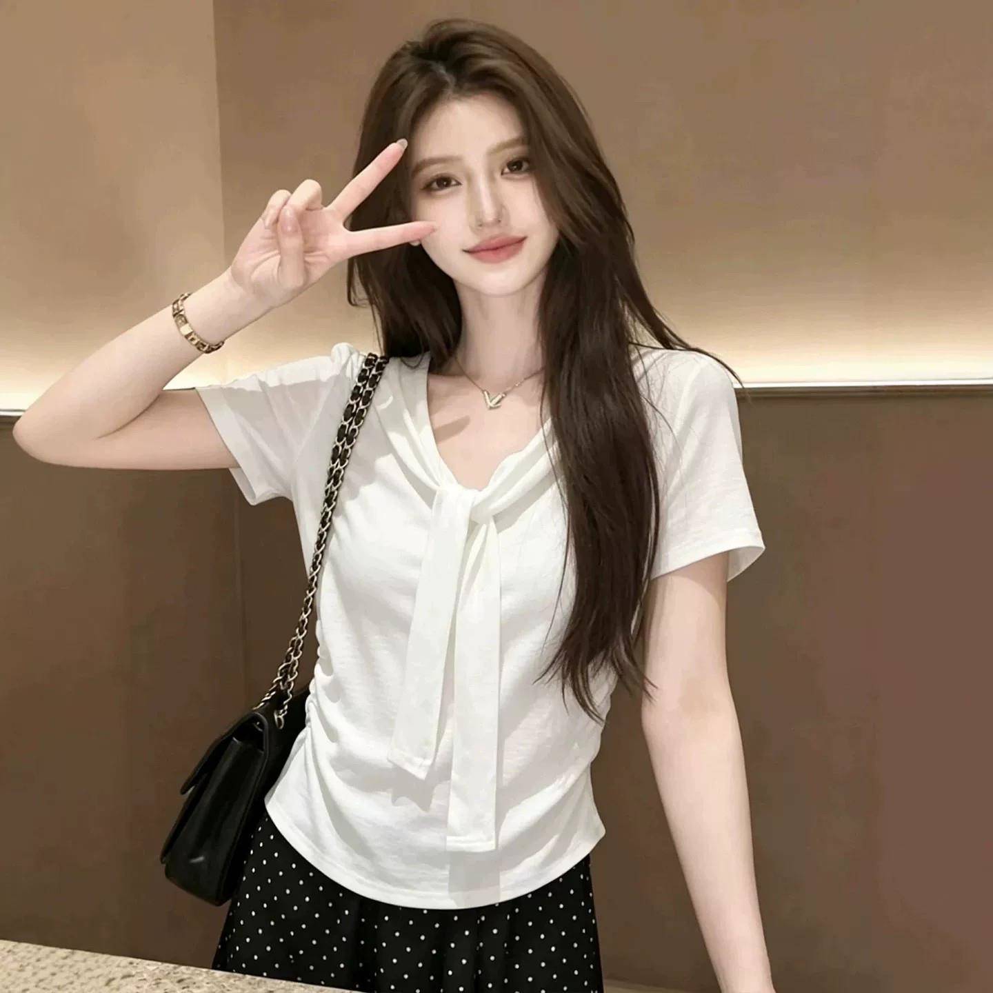 轻熟简约风V领披肩短袖T恤女夏2026新款大尺码胖MM修身气质减龄上