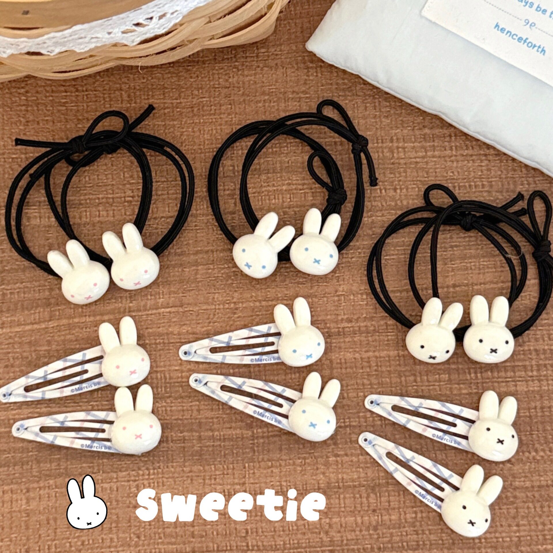 可爱小白兔bb夹发绳甜美少女心简约刘海夹边夹儿童扎头发头绳发饰