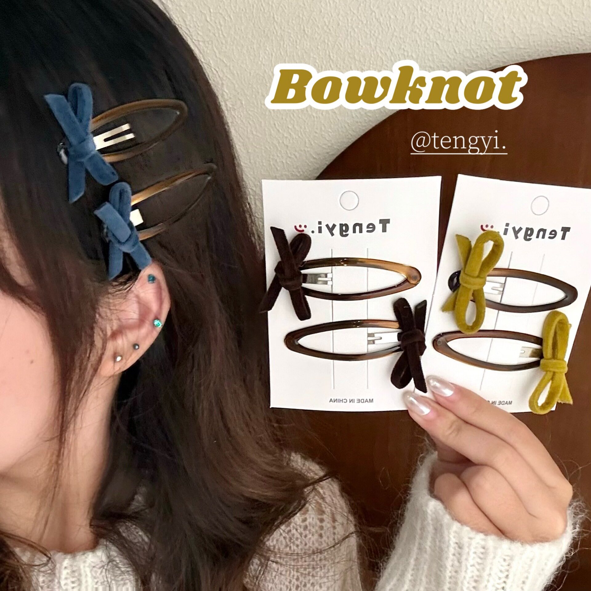 高颜值简约植绒蝴蝶结发夹发饰少女百搭侧边夹甜美气质BB夹刘海夹