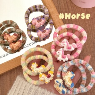 马年多巴胺毛绒发绳少女心简约盘发头绳甜美可爱马尾发圈发饰批发