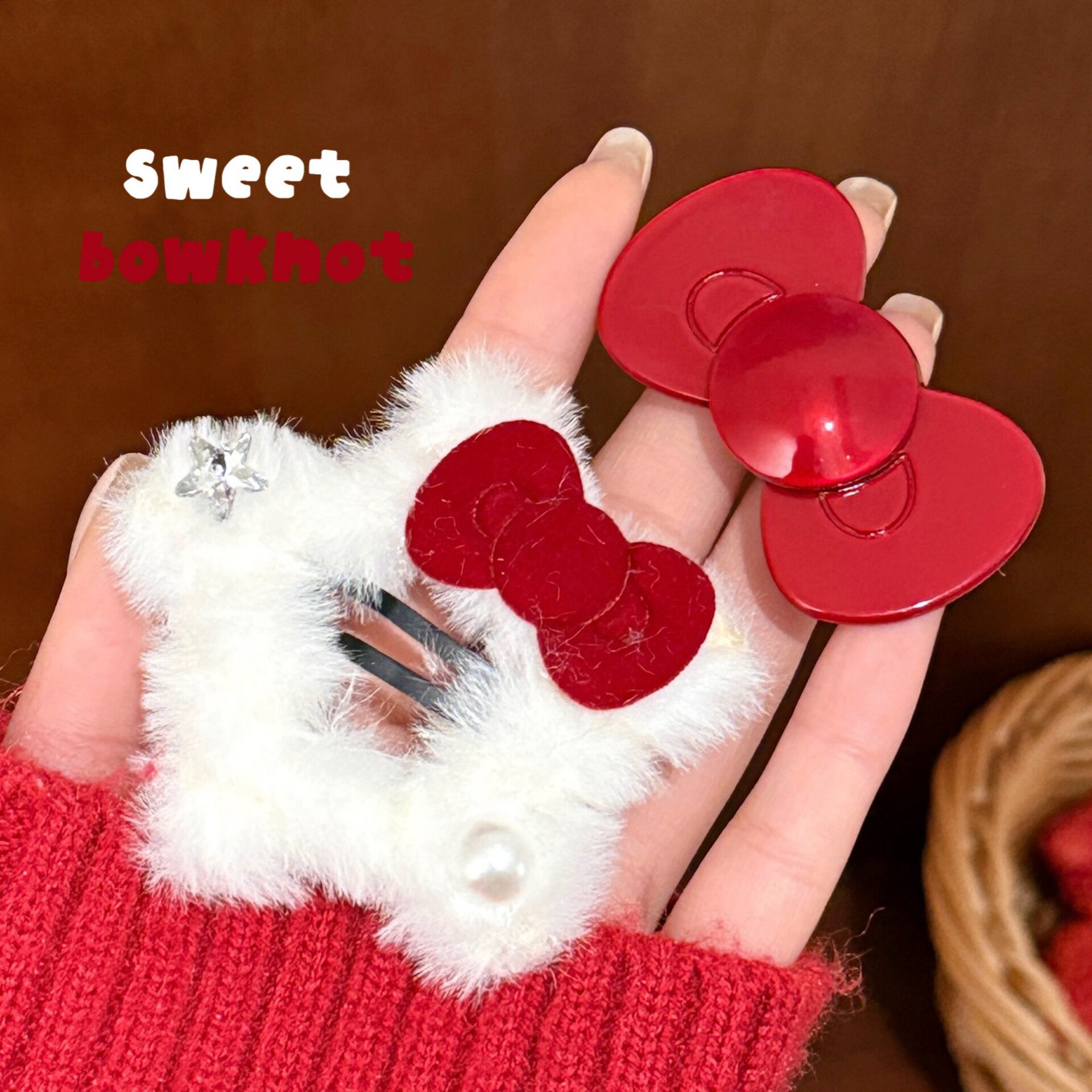 可爱ins风毛绒蝴蝶结星星发夹新年百搭刘海夹边夹少女碎发夹BB夹