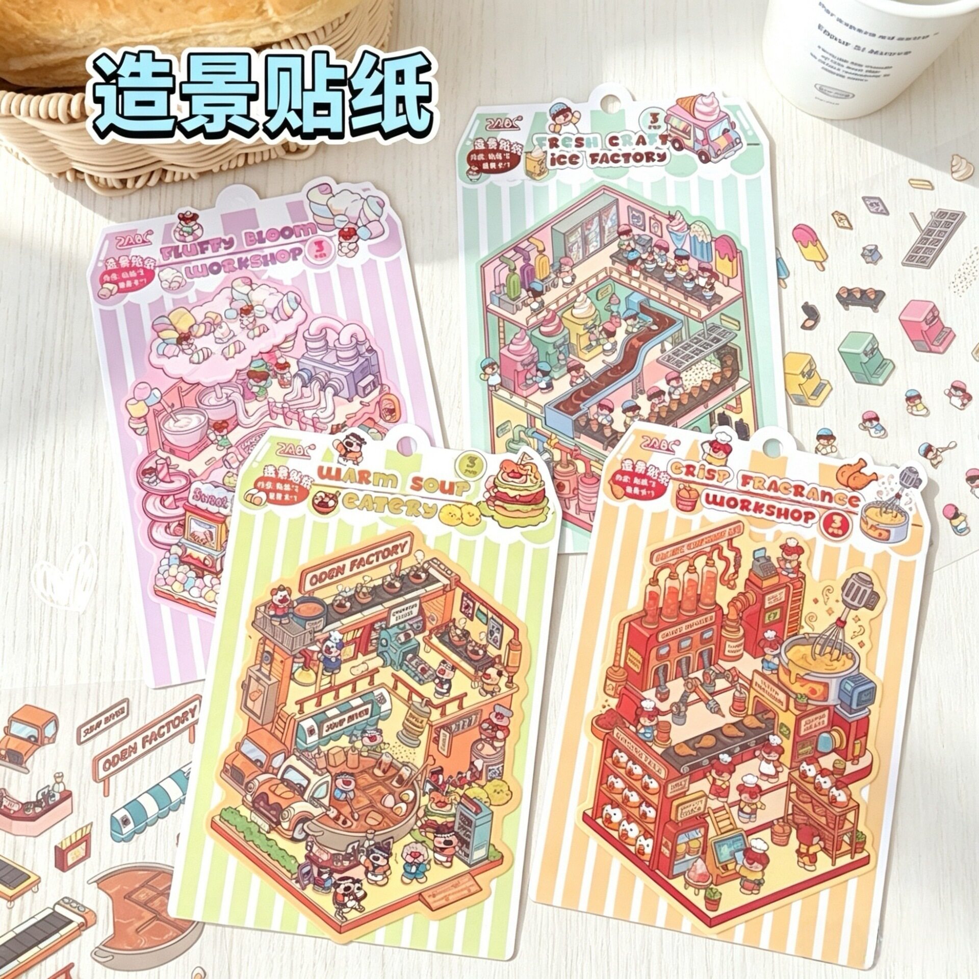甜絮工坊系列糖果烘焙工坊立体场景贴纸少女心DIY手帐沉浸式拼贴