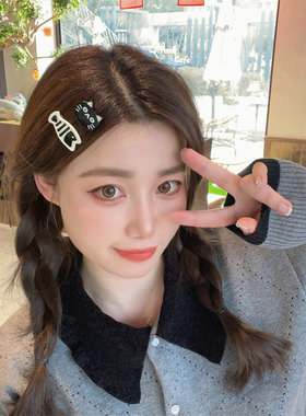 可爱卡通黑色系小猫小鱼鸭嘴夹发卡发饰甜美少女风前额碎发夹边夹