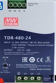 TDR-480-24台湾明纬480W 24V20A导轨开关电源380V输入大功率稳压