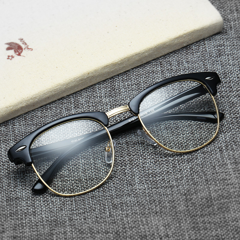 复古眼镜框男韩版半框潮圆脸成品