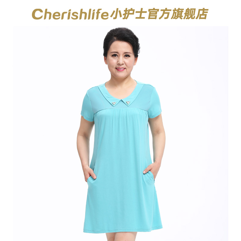 清仓小护士睡裙女外穿休闲短袖家居服宽松大码中老年裙子睡衣夏季
