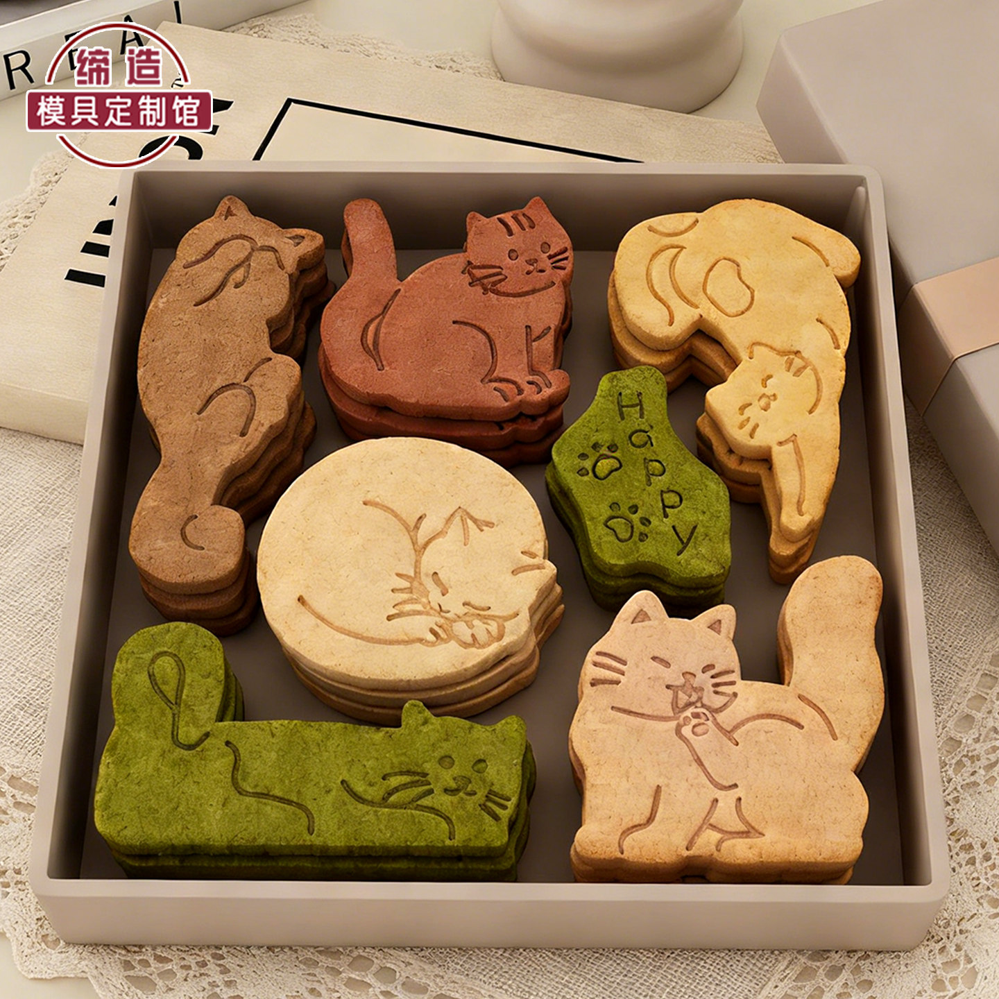 猫咪小狗卡通拼图饼干模具曲奇糖霜切模3d立体按压式家用烘焙工具