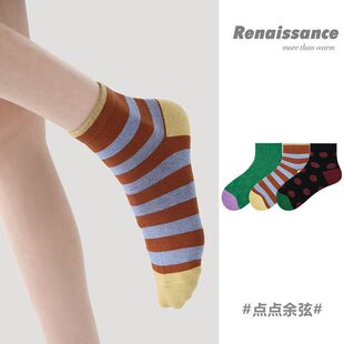 袜子女 Renaissance原创女袜春夏拼色条纹无骨棉浅口短袜波点薄款