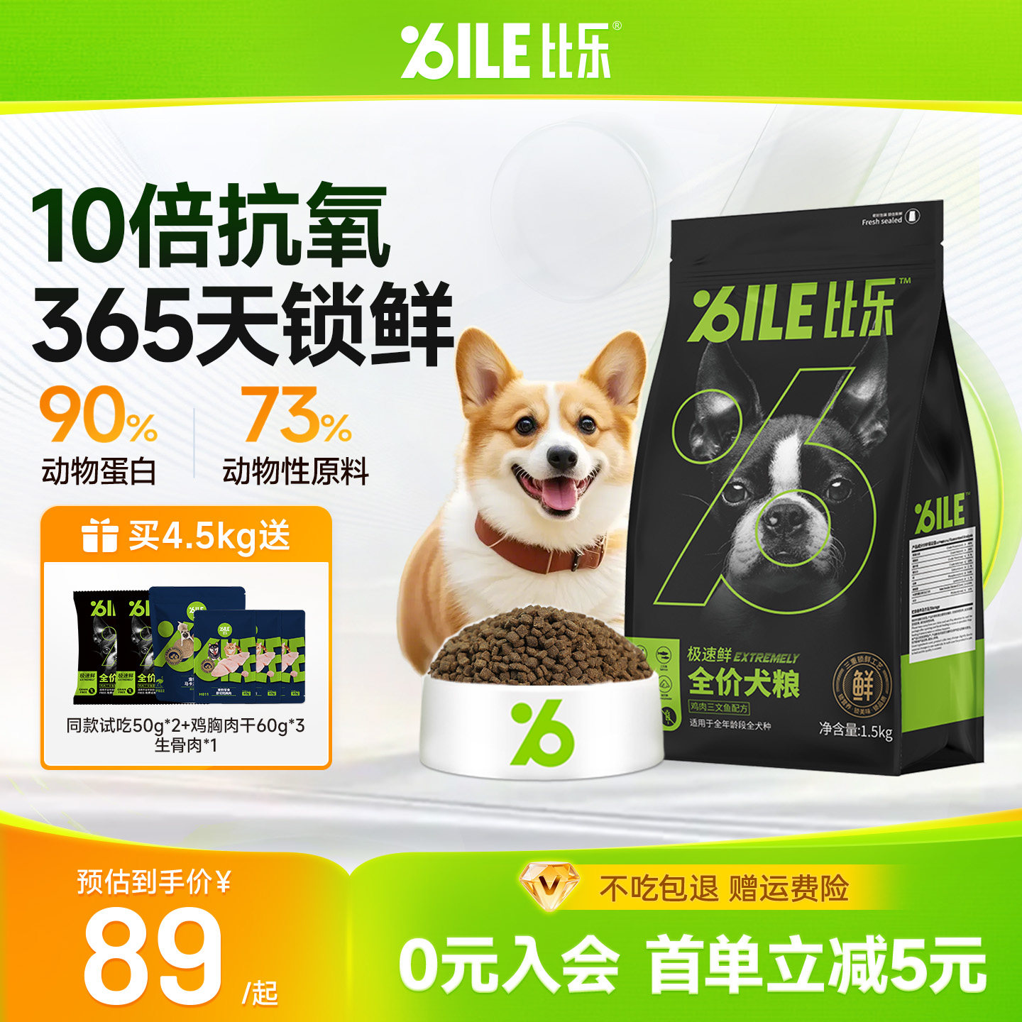 比乐狗粮极速鲜幼犬泰迪柯基金毛鲜肉全价犬粮成犬1.5kg/12kg