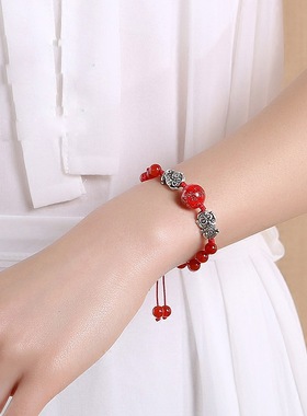 凤仪（饰品）红色本命年手链貔貅藏银首饰品女个性夸张琉璃手串女