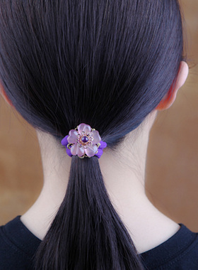 新品发圈原创民族风紫色彩玉头饰头花扎头发皮筋发绳复古头绳发饰