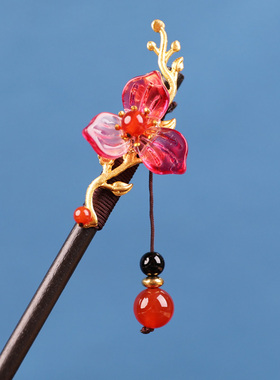 凤仪（饰品）盘发簪子古风发簪发钗头饰红色喜庆结婚订婚旗袍步摇