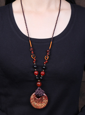 凤仪（饰品）长款项链毛衣链挂件复古配饰琉璃挂件吊坠民族风