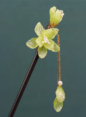 凤仪（饰品）古风绿色长款发簪发饰配旗袍汉服头饰花朵流苏女步摇