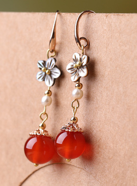 中国风长款耳坠新娘耳环中式汉服耳坠红色耳夹古风气质旗袍耳饰女