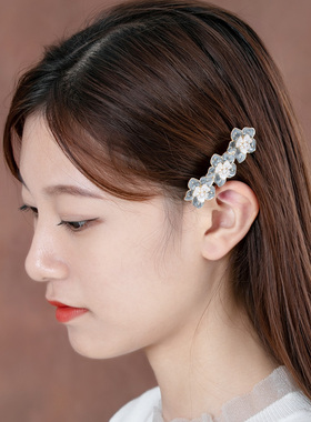 高级感灰色花瓣雏菊发夹弹簧夹网红气质边夹法式后脑勺夹子发饰女