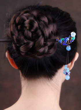 凤仪（饰品）发簪盘发饰品景泰蓝古典簪子头饰女民族风古风步摇女