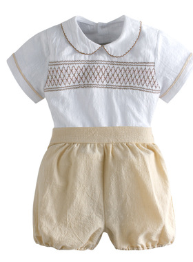 2025欧美西班牙宝宝短袖短裤表演摄影infant clothes男童童装