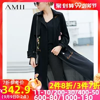 Amii nữ retro in áo gió thêu hoa của Anh 2018 mùa thu mới vành đai dài áo khoác chống nắng - Trench Coat áo gió nữ