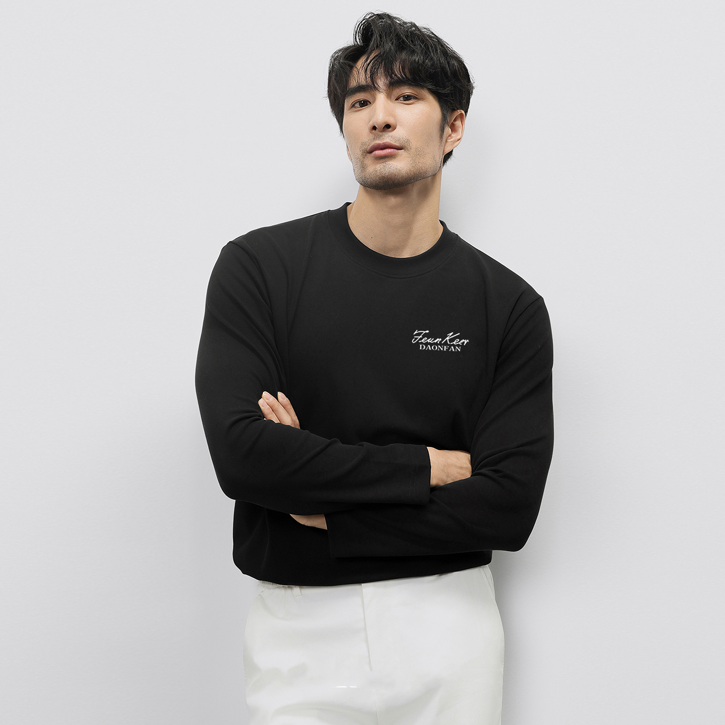 长袖t恤男士春秋季纯色修身潮流