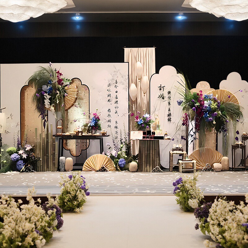 新中式订婚布置装饰酒店家里摆件全套高级仪式kt板简单大气定亲宴