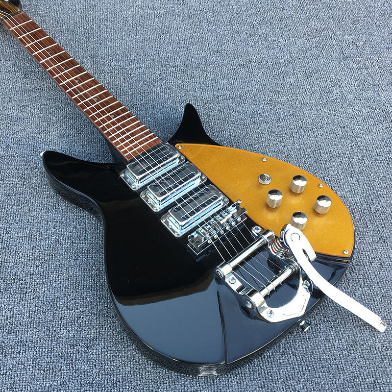 大摇杆电吉他 黑色琴身三拾音器超短527毫米有效弦长可定制