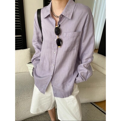 司南 早春新款 100亚麻不规则后背开叉廓形休闲宽松衬衫 SN8519