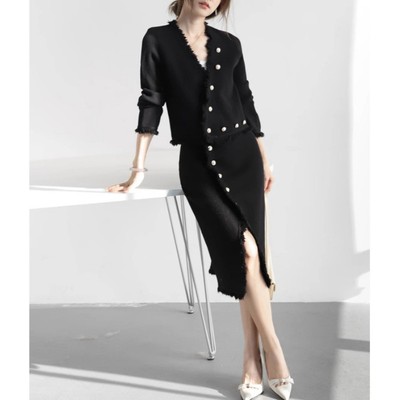 高级感女装名媛法式针织开衫气质女神范赫本风高端职业两件套装裙