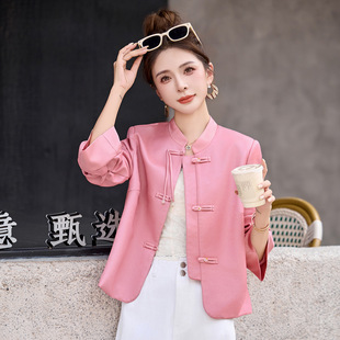 粉色女式 休闲短款 皮衣WA2520 国风外套女PU皮上衣2025秋新款 新中式