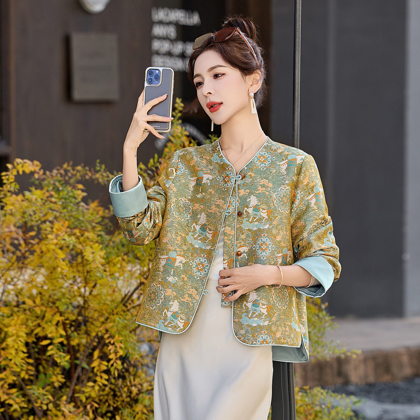 2026春季新款减龄新中式提花盘扣外套新款国风复古短款上衣YW9032