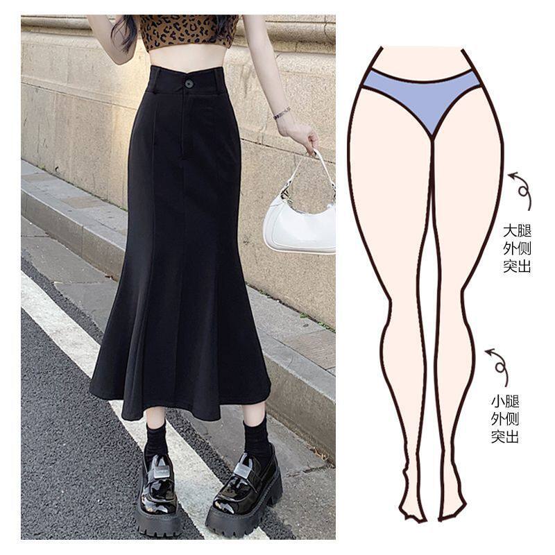 黑色气质鱼尾秋冬半身裙女2025新款前开叉中长款高腰显瘦包臀裙子