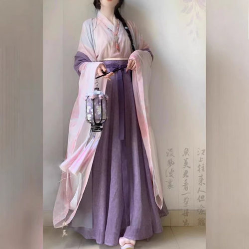 离人歌多巴胺魏晋风汉服夏季套装大袖衫清仓束腰成人套装