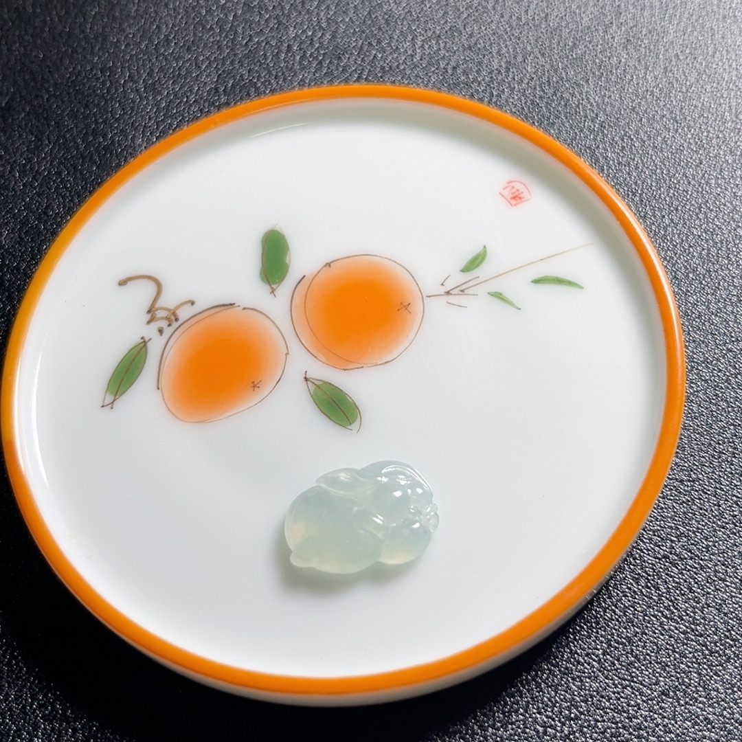 d47翡翠白冰雪花棉兔子吊坠17-12-3.5