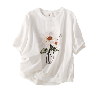 RM21215#文艺复古上衣夏季印花宽松薄款短袖t恤